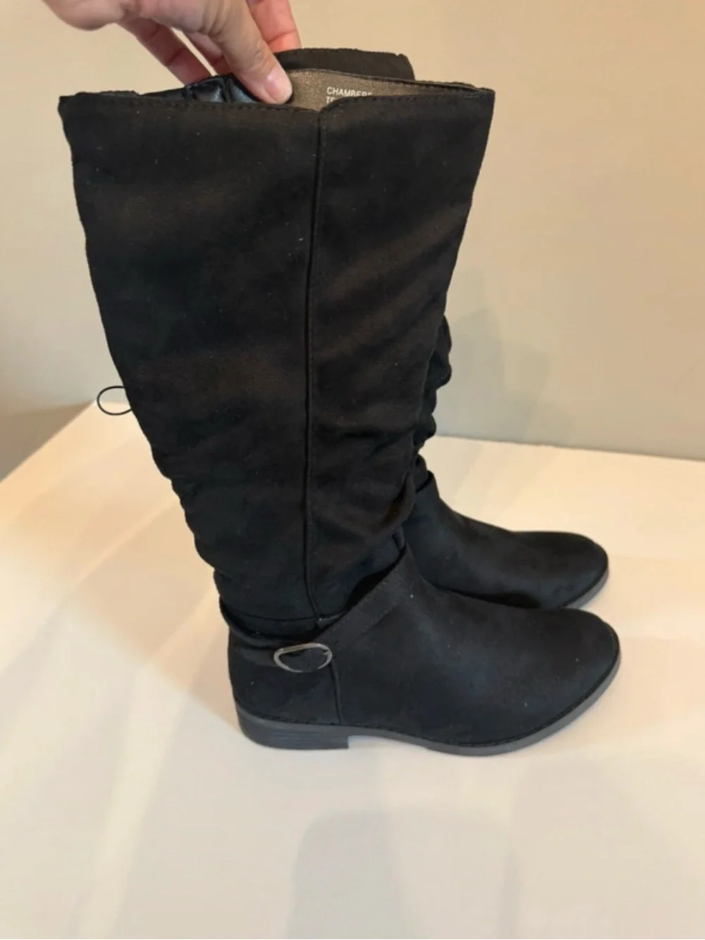 Black Mid-Calf Buckle Strap Women's Boots